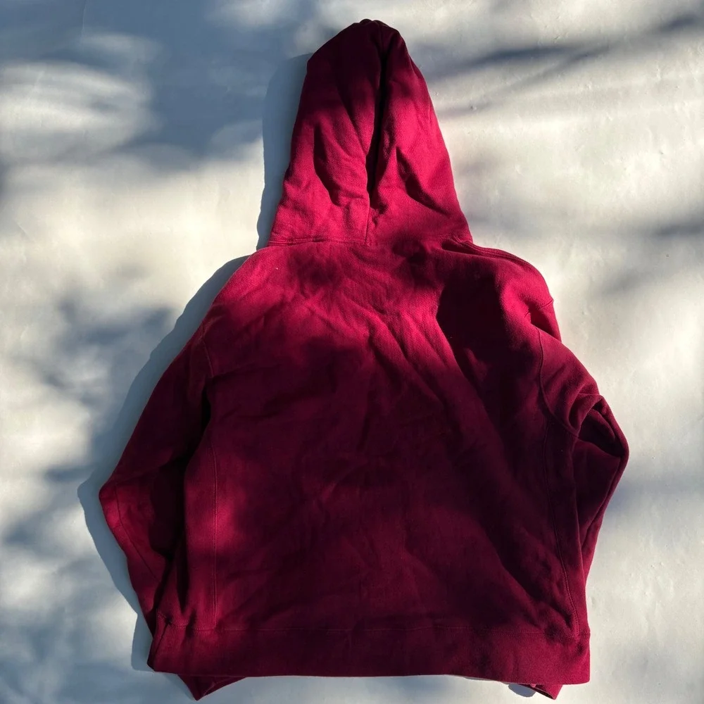 Champion Reverse Weave Hoodie Kids XL Burgundy Gothic Script Sleeve Pullover